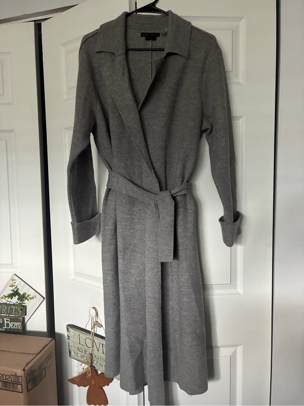 Alice + Olivia Gray Long wool belted coat
